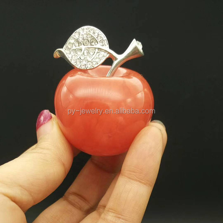 Gemstone Ornaments Hand Carved Crystal Rose Quartz Reiki Healing Apple  for Home Table Decor