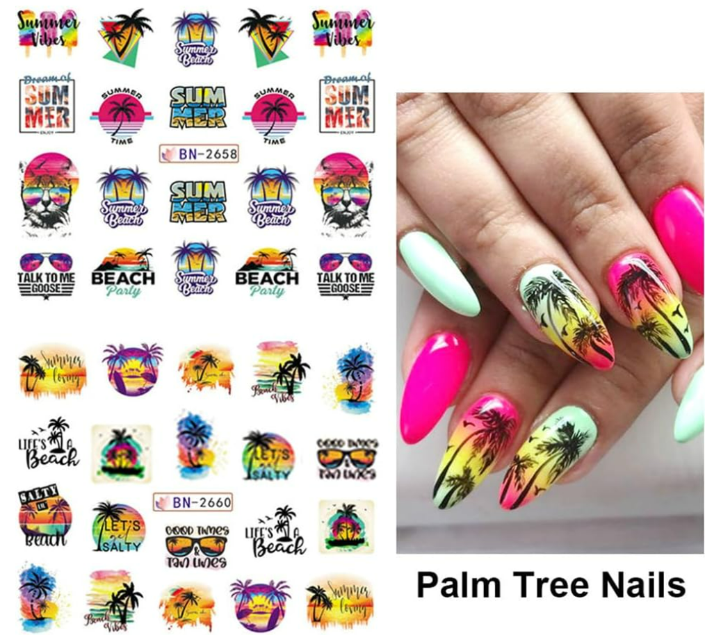 Wholesale Price Summer Day Nail Stickers Palm Tree Coconut Nail Stickers DIY Art Decals Strips