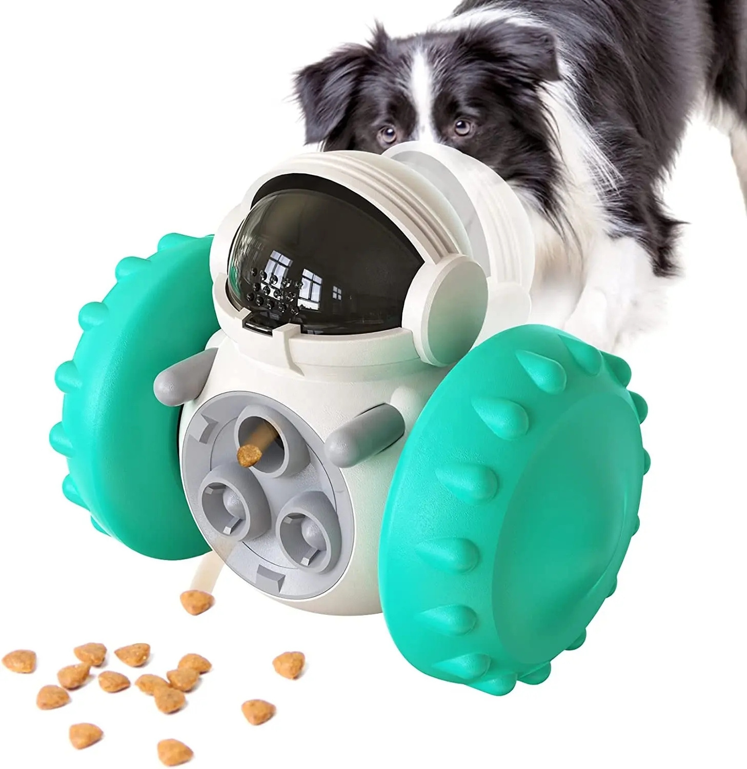 Dog Treat Puzzle Toys Interactive Treat Food Dispenser Robot Wheel Slow Feeder Toys For Smart Small Medium Dogs