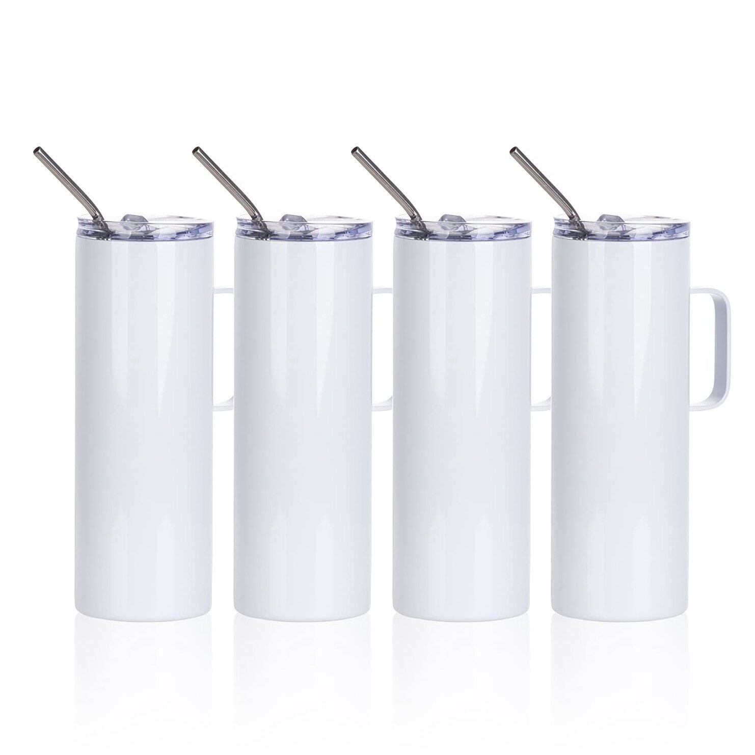 25 Pack 20oz Tumbler White Double Wall Stainless Steel 20 oz/600ml Skinny Sublimation Straight Tumblers with Handle and Lid