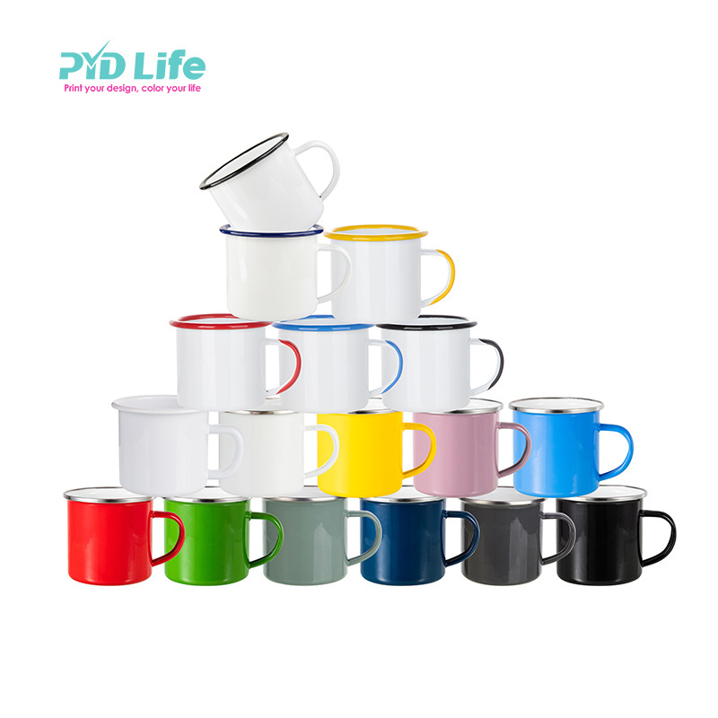 PYDLife Wholesale 12oz Colorful Metal Sublimation Enamel Steel Outdoor Travel Camping Custom Enamel Coffee Mug With Logo