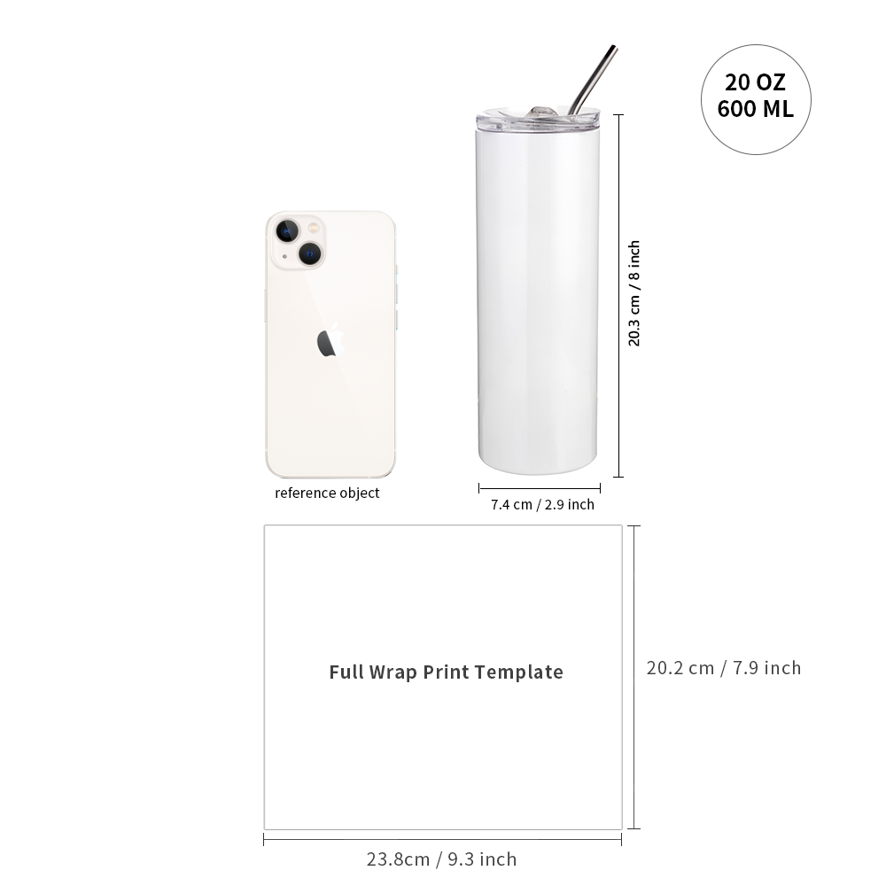 Hot Sell RTS 50 Pack 20oz Stainless Steel Insulated White Skinny Straight Sublimation Blank Tumbler 20 Oz With Straw