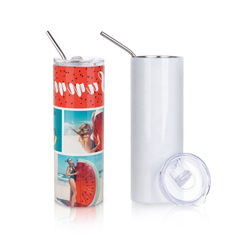 Hot Sell RTS 50 Pack 20oz Stainless Steel Insulated White Skinny Straight Sublimation Blank Tumbler 20 Oz With Straw