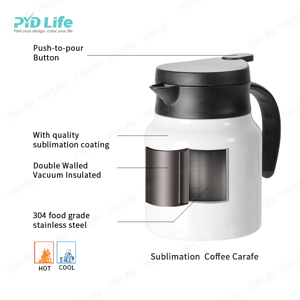 PYD Life New 32oz 1000ml Wholesale Metal Sublimation Blanks Drinking Stainless Steel Coffee Pot Thermos Carafe