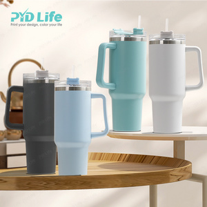 PYD Life Travel Coffee Mug Custom Powder Coating Yety Double Wall Stainless Steel 40oz Tumbler Cup with Handle and Straw