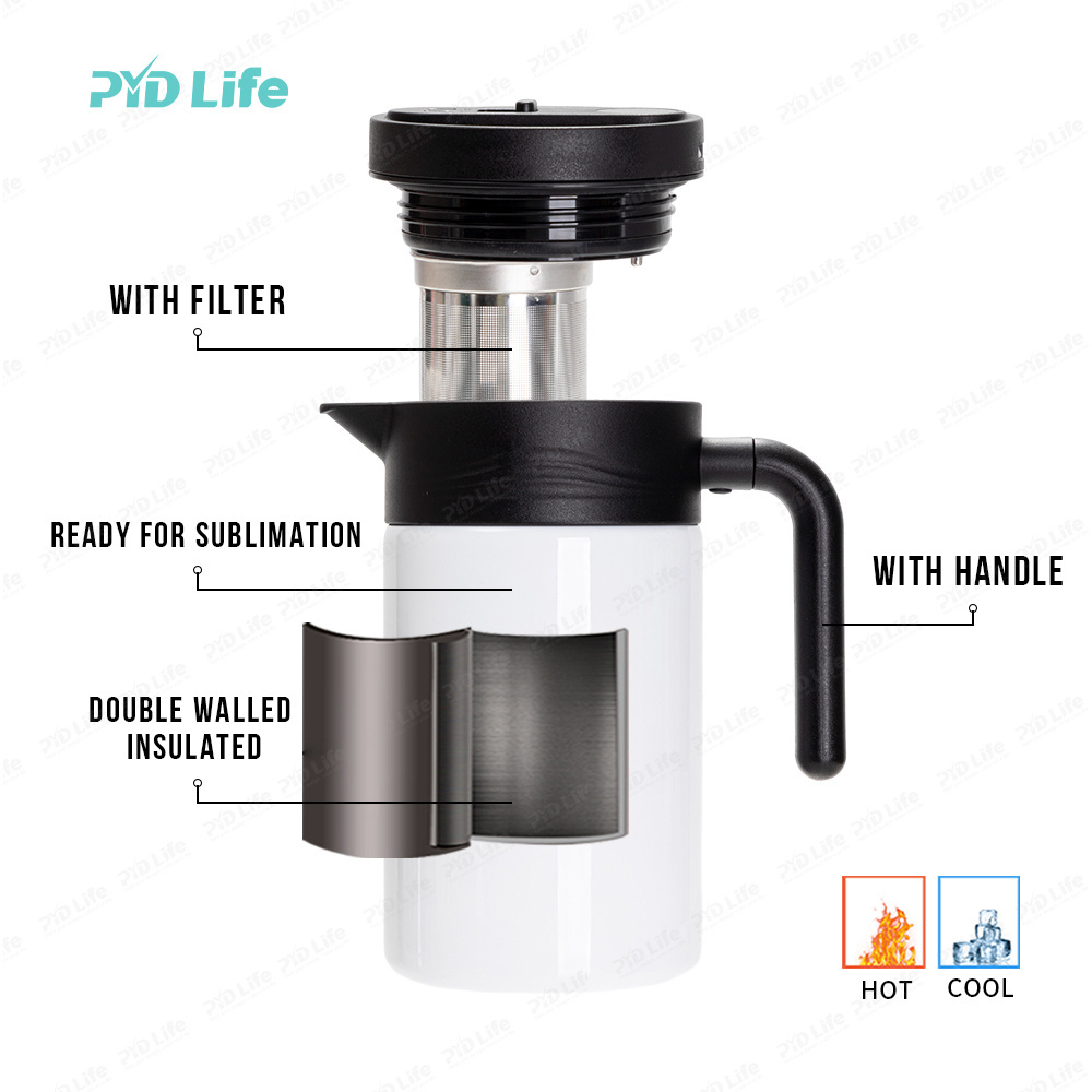 PYD Life 50oz 1500ml Custom Handle Stainless Steel Vacuum Flask Thermal Carafe Coffee Pot with Filter