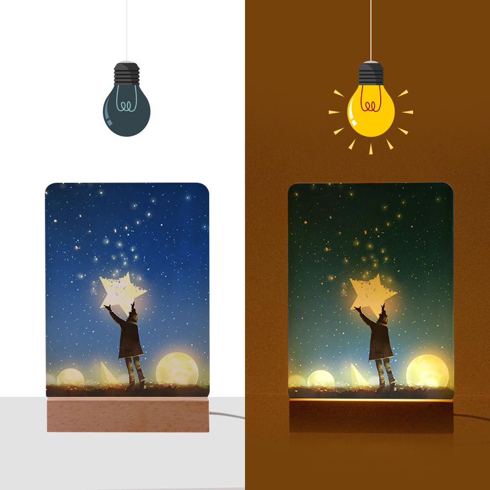 PYD Life Personalized Photo 3d Led Lamp Night Light Valentines Day Gift Sublimation Acrylic Photo Frame With Wooden Stand