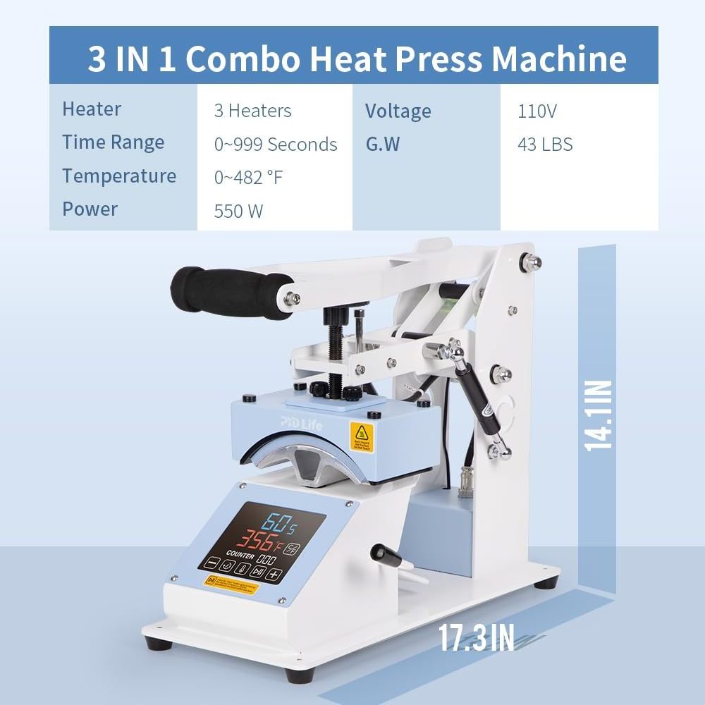 PYD Life Mini Heat Press Machines 3 In 1sublimation Pens Cap Hat Heat Transfer Press For Label