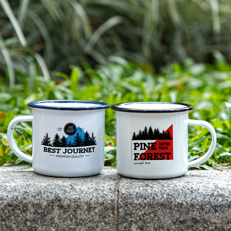 PYD Life Hotsale RTS Bulk Sublimation Custom Camping Mug Travel Coffee Enamel Mugs With Black Rim