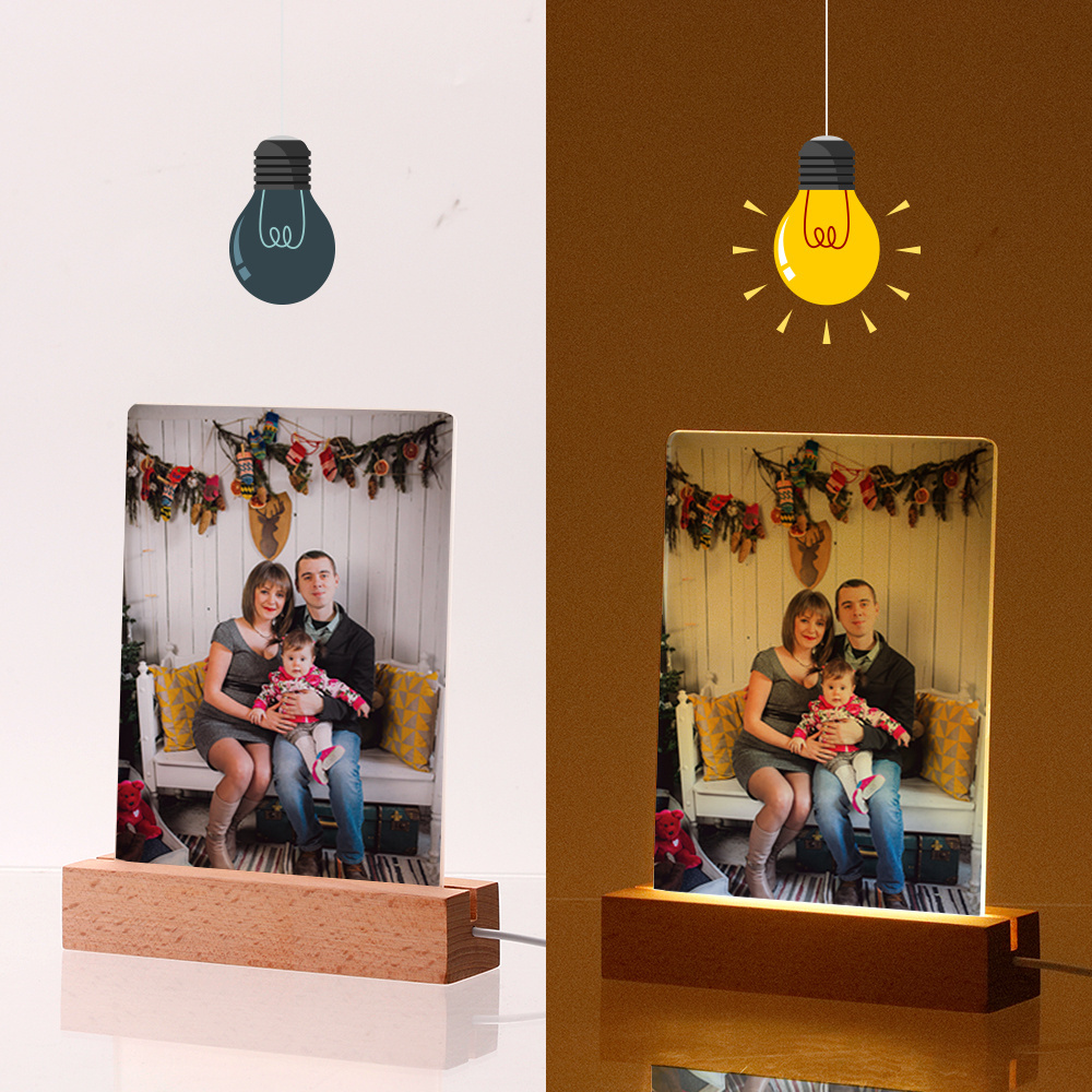 PYD Life Personalized Photo 3d Led Lamp Night Light Easter Gift Sublimation Acrylic Photo Picture Frame With Wooden Stand