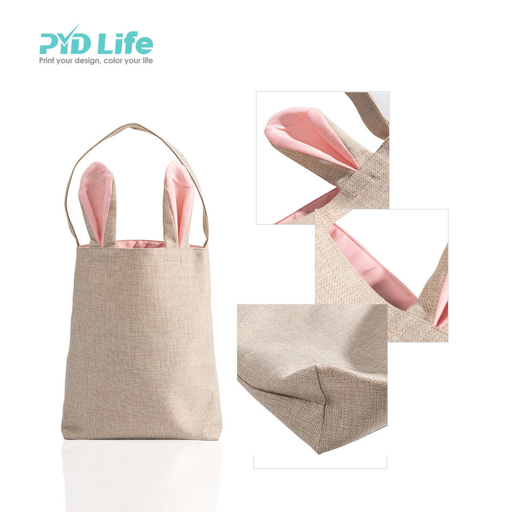 PYD Life 2022 Sublimation Wholesale Easter Blanks Bunny Baskets Tote Ears Bags for Girls Boys