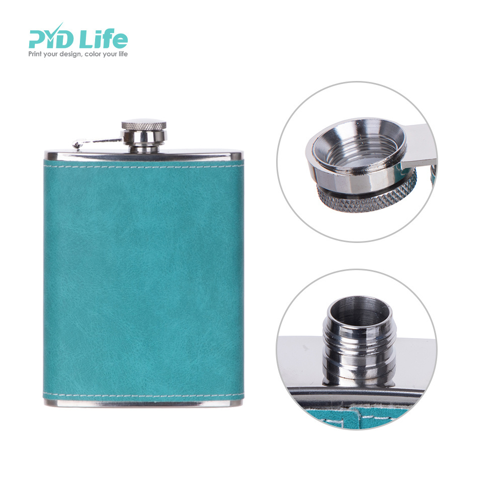 Fathers Day Gift 2024 Stainless Steel Hip Flask With Logo For Whiskey Alcohol Sublimation 8oz Leather Custom Logo Hip Flask