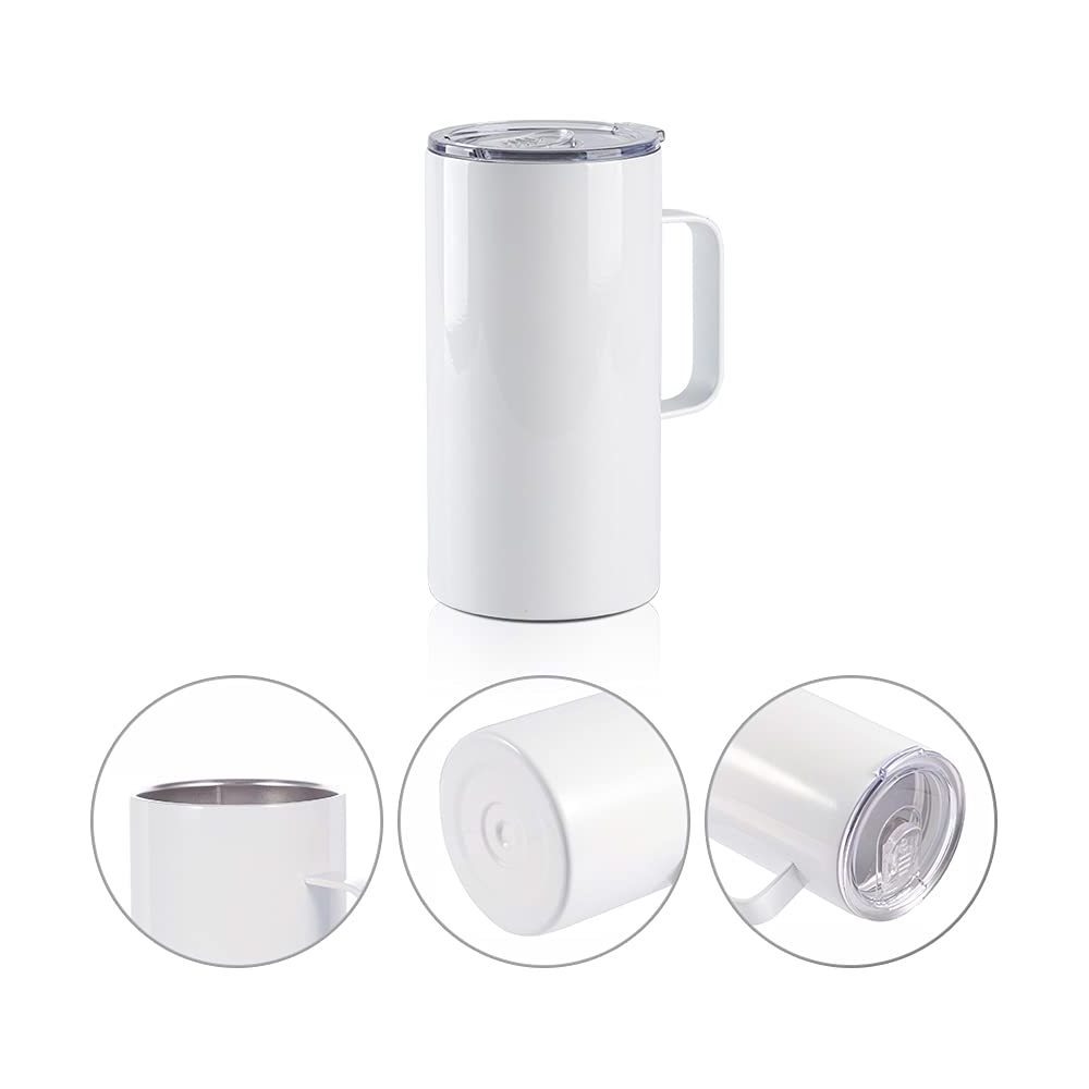 25 Pack 20oz Tumbler White Double Wall Stainless Steel 20 oz/600ml Skinny Sublimation Straight Tumblers with Handle and Lid