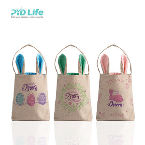 PYD Life 2022 Sublimation Wholesale Easter Blanks Bunny Baskets Tote Ears Bags for Girls Boys