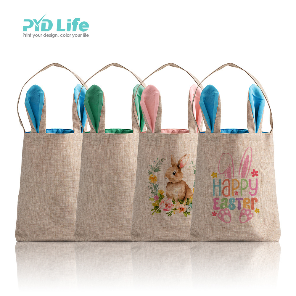 PYD Life 2022 Sublimation Wholesale Easter Blanks Bunny Baskets Tote Ears Bags for Girls Boys