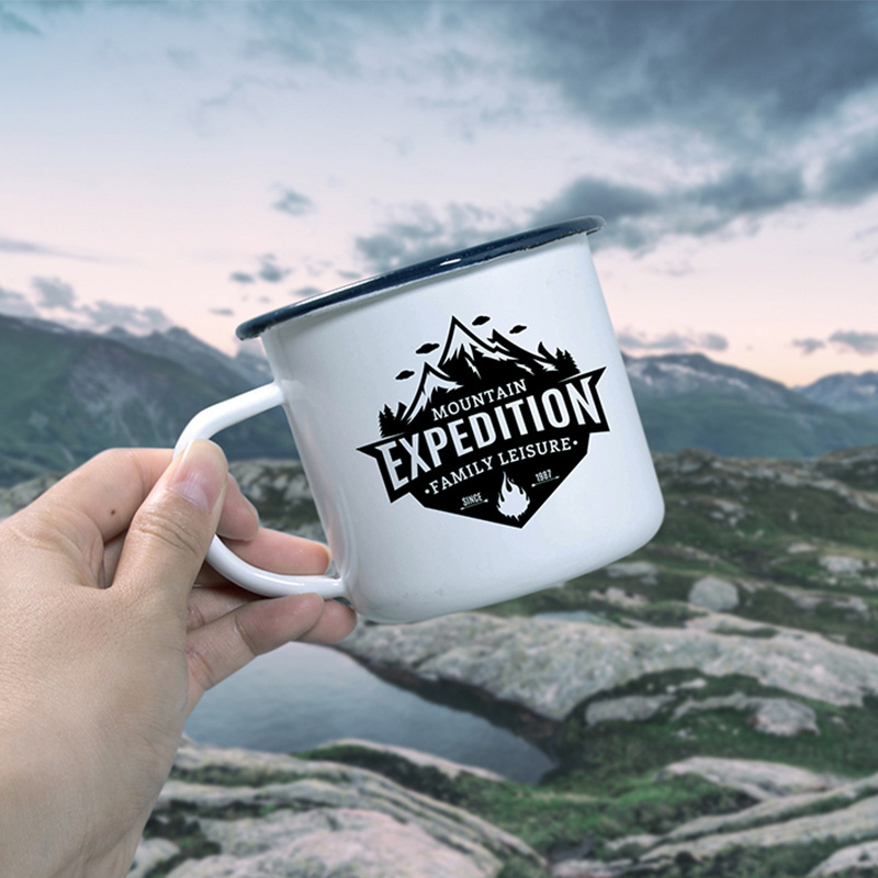 PYD Life Hotsale RTS Bulk Sublimation Custom Camping Mug Travel Coffee Enamel Mugs With Black Rim