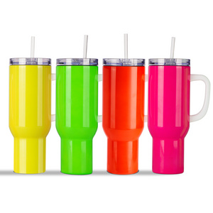 Custom 40 oz Tumbler Travel Manufacturer Stainless Steel Thermos Adventure Quencher Cup 40oz Neon Tumbler with Handle Logo