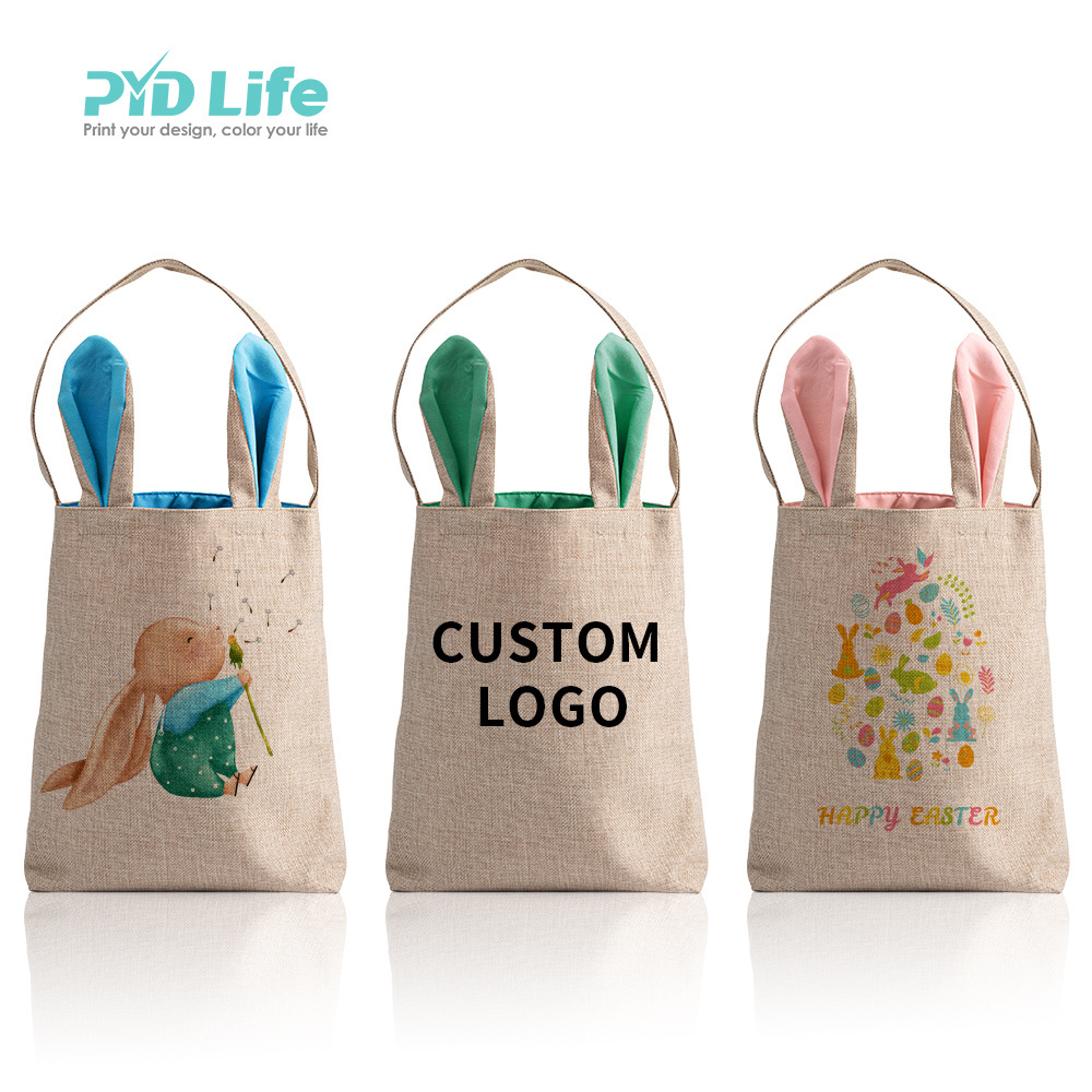 PYD Life 2022 Sublimation Wholesale Easter Blanks Bunny Baskets Tote Ears Bags for Girls Boys