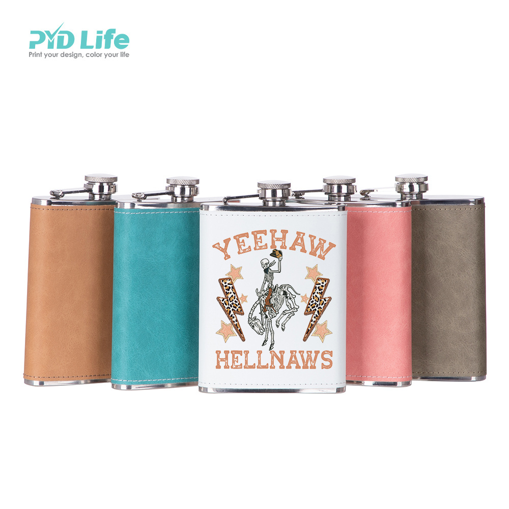 Fathers Day Gift 2024 Stainless Steel Hip Flask With Logo For Whiskey Alcohol Sublimation 8oz Leather Custom Logo Hip Flask