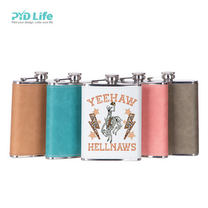 Fathers Day Gift 2024 Stainless Steel Hip Flask With Logo For Whiskey Alcohol Sublimation 8oz Leather Custom Logo Hip Flask