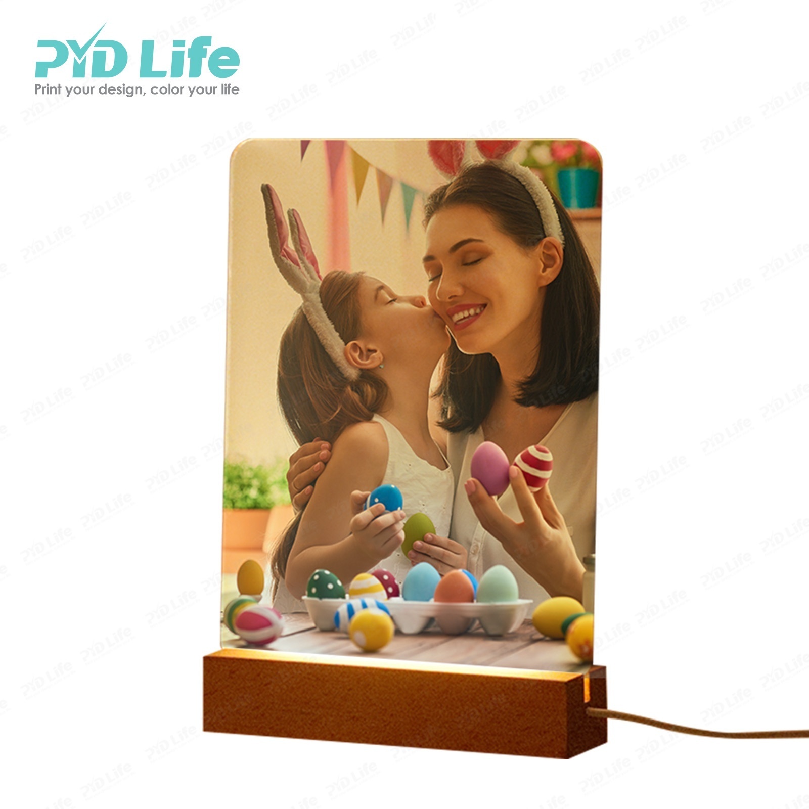 PYD Life Personalized Photo 3d Led Lamp Night Light Easter Gift Sublimation Acrylic Photo Picture Frame With Wooden Stand