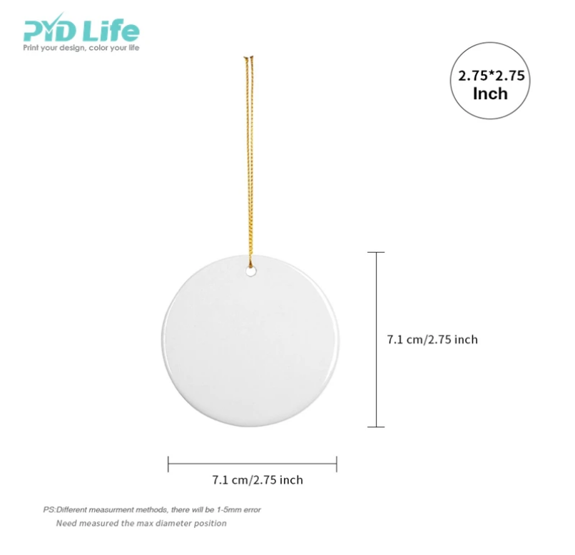 PYD Life 3 Inch Round Ceramic Ornament For Sublimation Blanks Christmas Tree Circle Sublimation Ceramic Ornaments Pendant