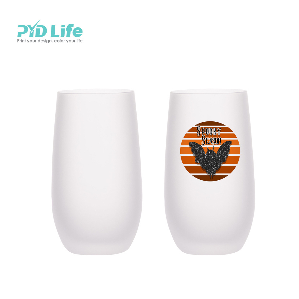 PYD Life RTS Wholesale High Quality 13oz 400ml Frosted Stemless Sublimation Black Wine Glasses