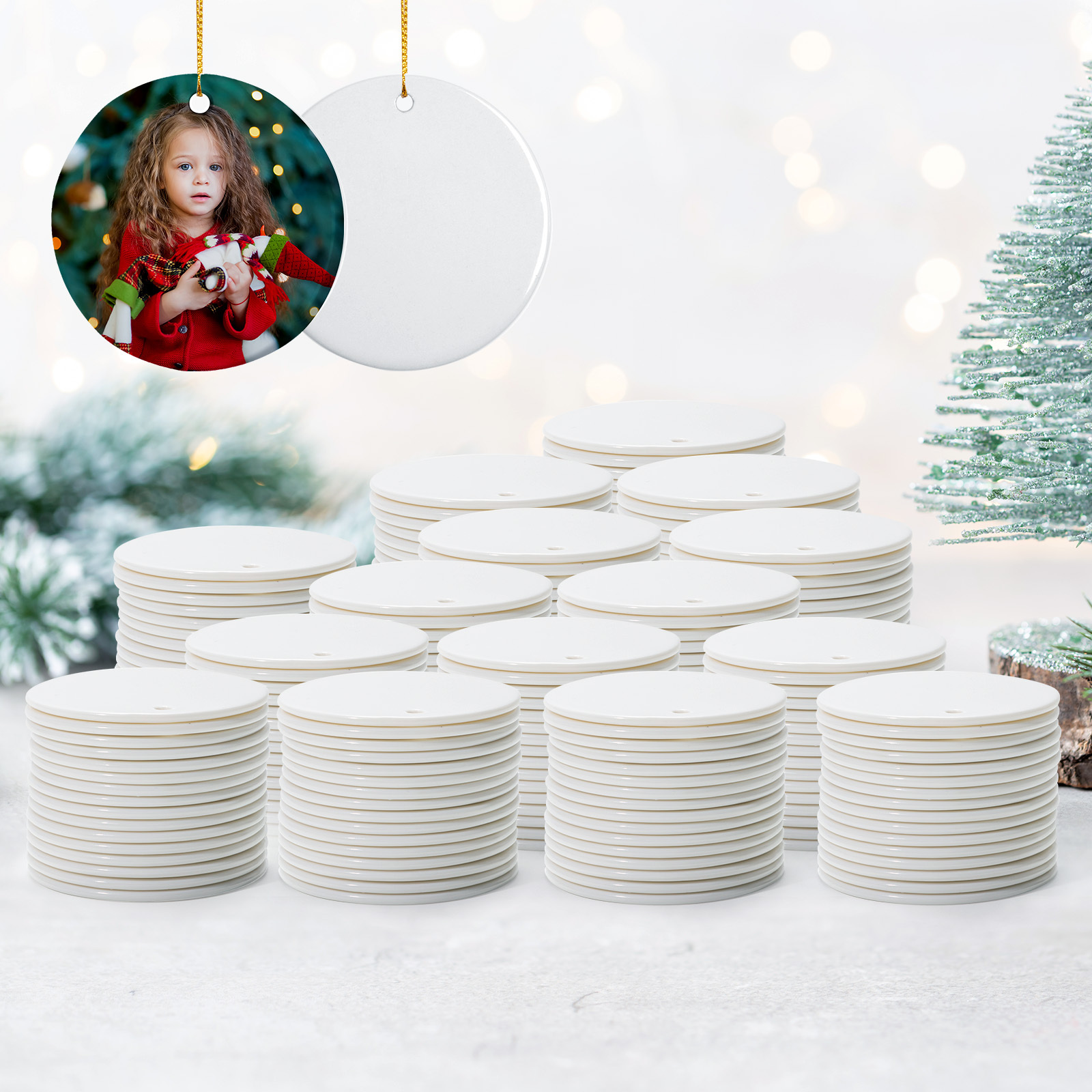 PYD Life USA Warehouse Free Shipping Sublimation Christmas Tree Bauble Gift Round Blanks Sublimation Circle Ceramic Ornaments