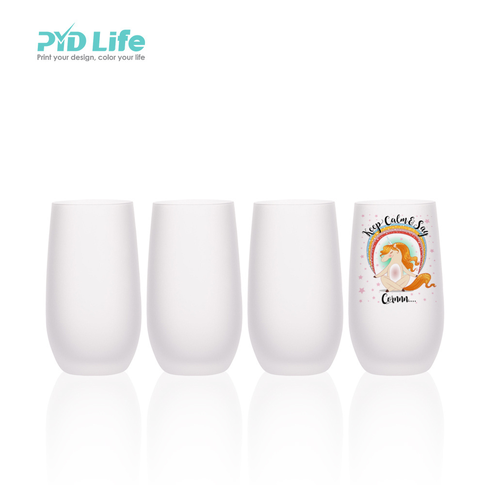 PYD Life RTS Wholesale High Quality 13oz 400ml Frosted Stemless Sublimation Black Wine Glasses