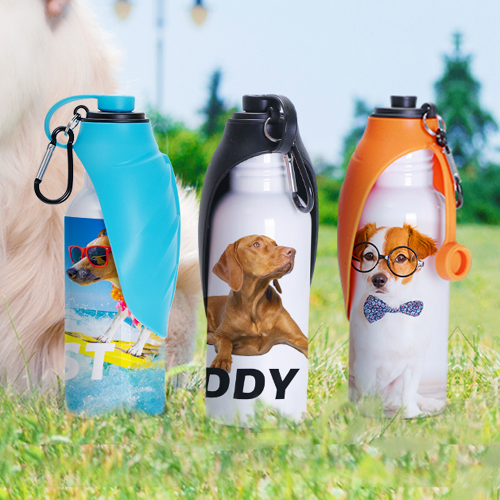 Stainless Steel Water Dog Bottle Sublimation 20oz Outdoor Portable Pet Cup Custom Dog Water Bottle with Silicon Dispenser