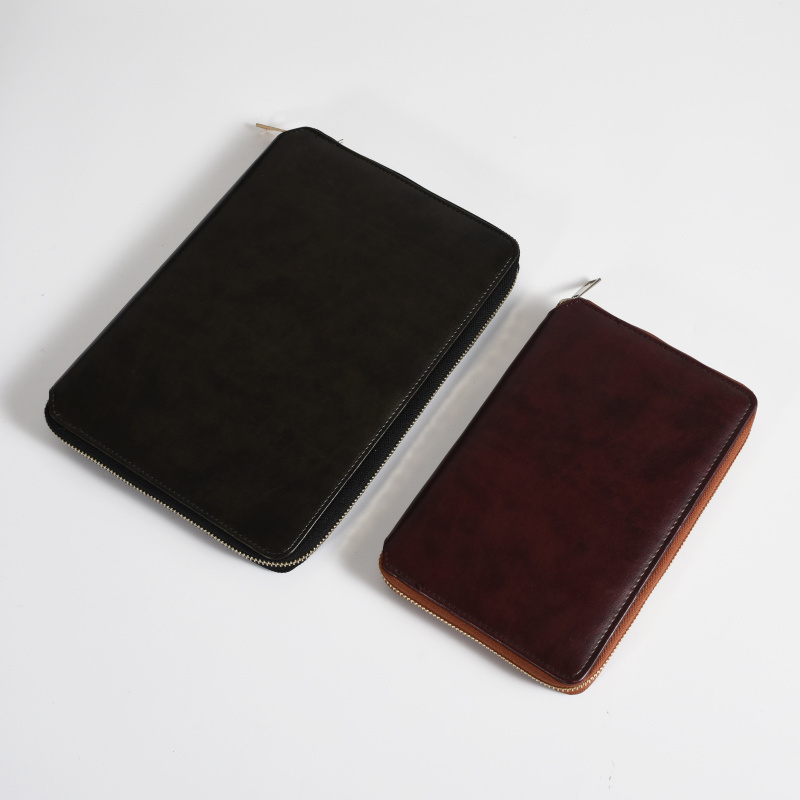 Portfolio Organizer Agenda Leather Cover Planner Ring Binder Diary Notebook with Zipper