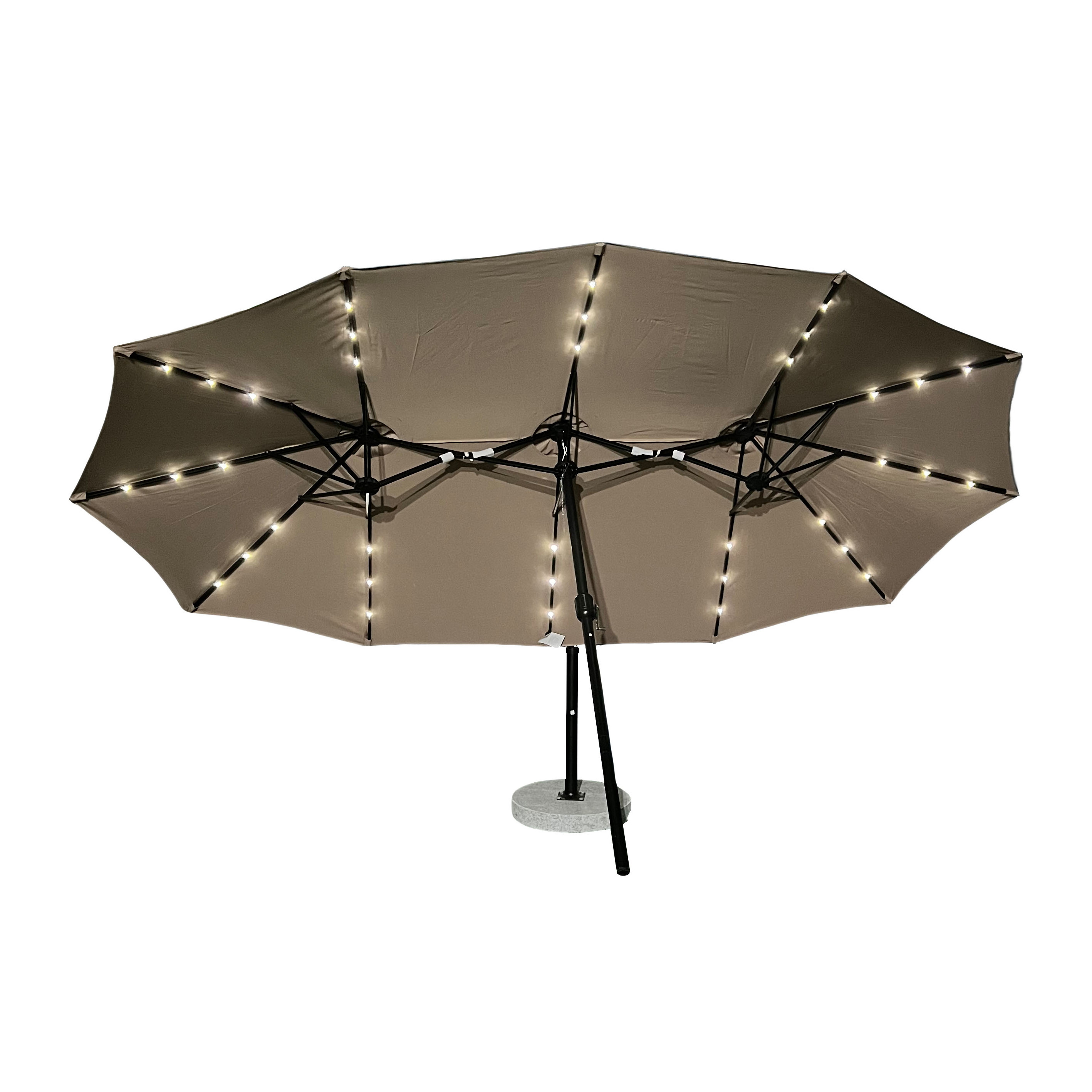 Customized outdoor steel pole led light umbrella 15ft outdoor twin patio parasol solar light umbrella