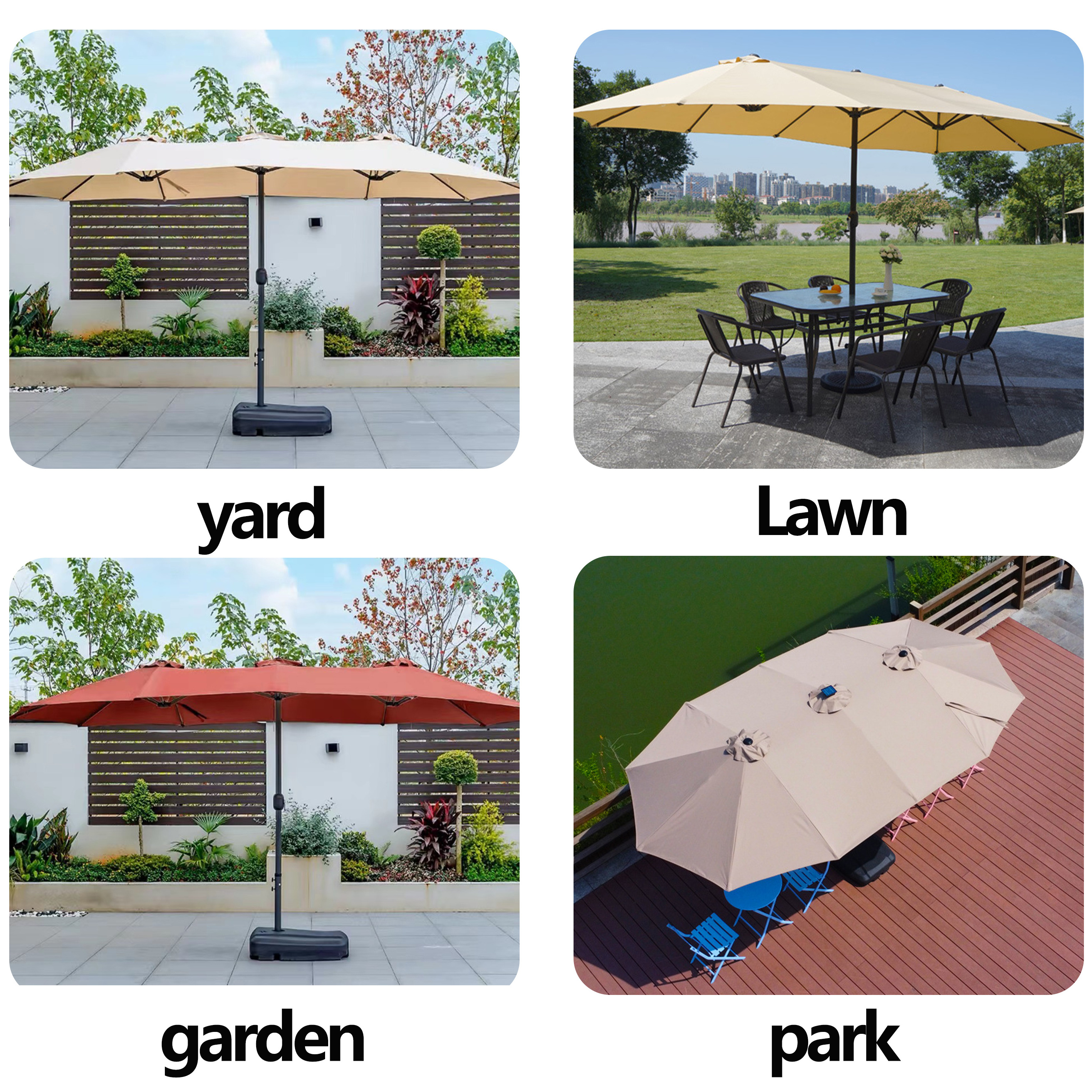 Pengyi Outdoor aluminum pole solar led light umbrella with solar panel battery double-sided umbrella