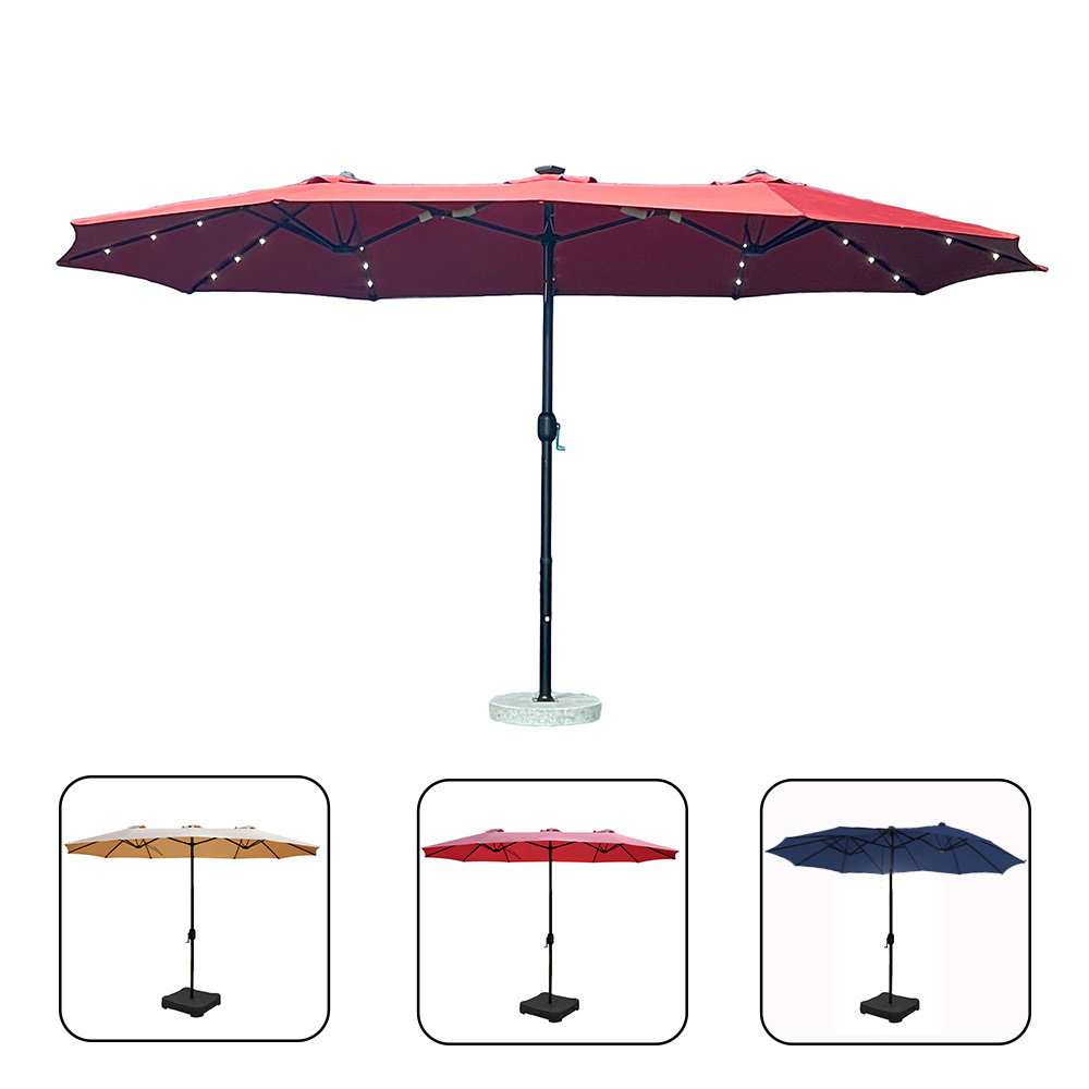 Pengyi 15FT Outdoor Patio Double Sided parasol Large Hanging Twin solar light Cantilever Umbrella