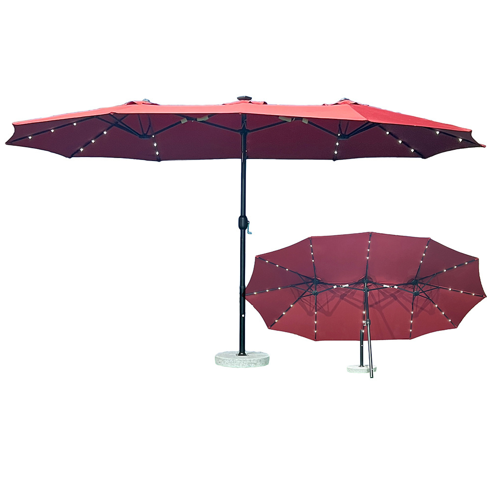 Pengyi 15FT Outdoor Patio Double Sided parasol Large Hanging Twin solar light Cantilever Umbrella