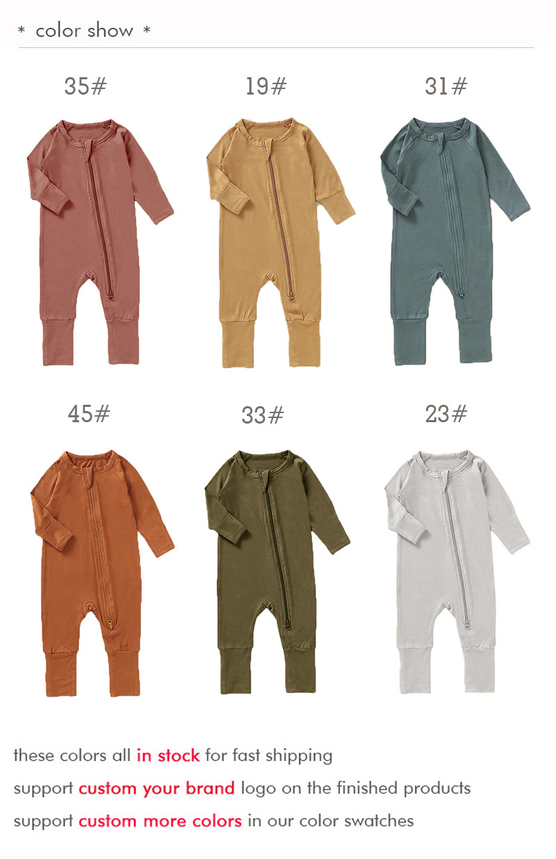 Solid Soft Summer Double Way Zipper Bamboo Baby Onesie Long Sleeve Infant Baby Rompers