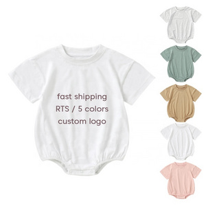 Wholesale  White Blank Clothes Romper Short Sleeve Crotch Snap Organic 100% Cotton Baby Bubble Romper