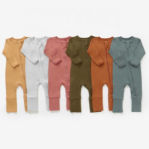 Solid Soft Summer Double Way Zipper Bamboo Baby Onesie Long Sleeve Infant Baby Rompers