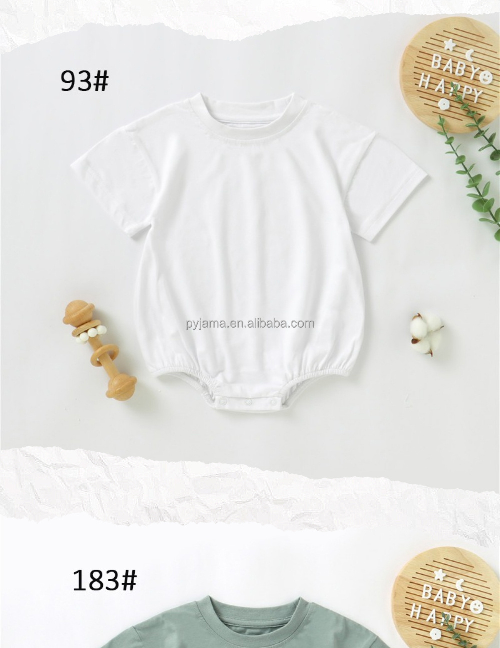 Wholesale  White Blank Clothes Romper Short Sleeve Crotch Snap Organic 100% Cotton Baby Bubble Romper