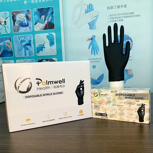 Wholesale Free Sample Nitrile Gloves Black Powder-free Tattoo Gloves 100 Pcs/box Food Grade Nitrile Gloves