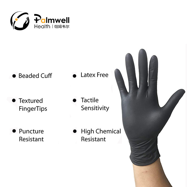 Wholesale Free Sample Nitrile Gloves Black Powder-free Tattoo Gloves 100 Pcs/box Food Grade Nitrile Gloves