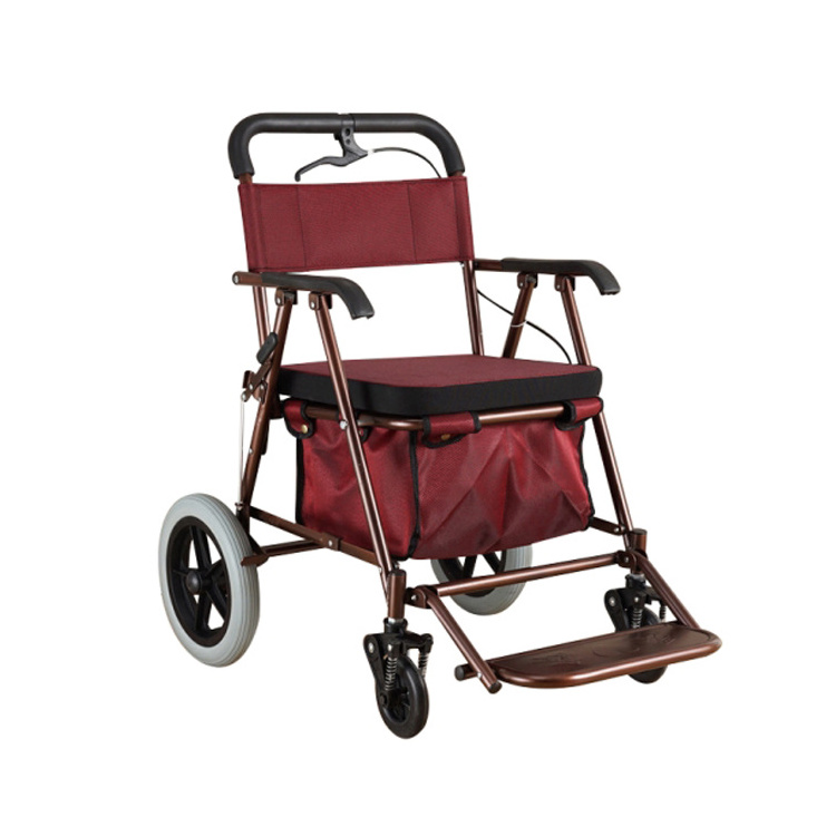 Elderly trolley folding light scooter grocery shopping cart four-wheel walker with seat