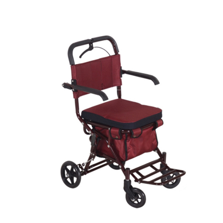 Elderly trolley folding light scooter grocery shopping cart four-wheel walker with seat