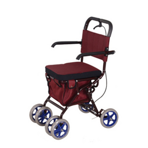 Elderly trolley folding light scooter grocery shopping cart four-wheel walker with seat