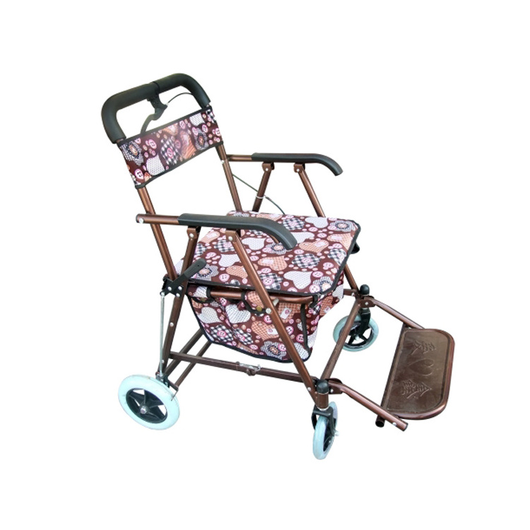 Elderly trolley folding light scooter grocery shopping cart four-wheel walker with seat