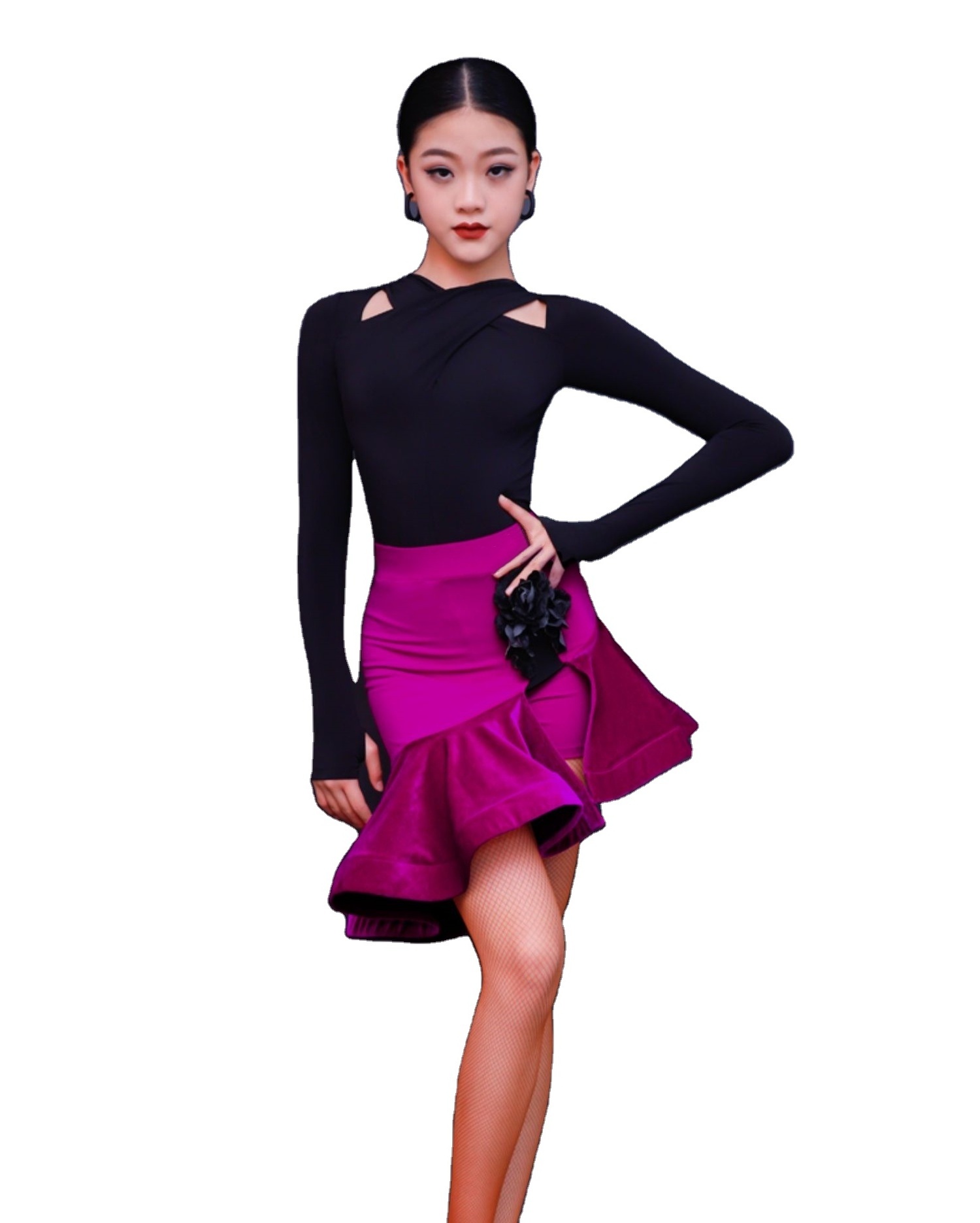 New Latin Dance Suit Female Dance Skirt Big Children Long-sleeved Performance Costumes