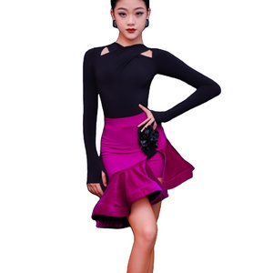 New Latin Dance Suit Female Dance Skirt Big Children Long-sleeved Performance Costumes