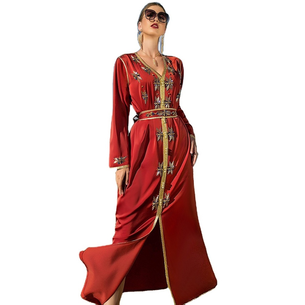 BA7052 Burnt Orange Heavy Industry Hand Stitched Diamond Women's Arabian Dress Party Robe Middle Eastern Women's Dress