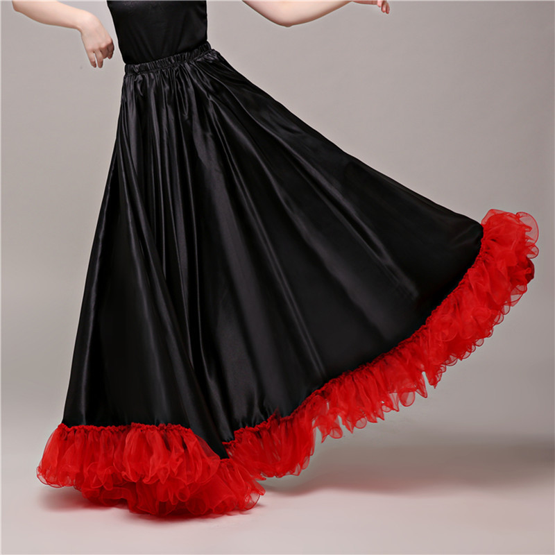 Spain Dance Costumes Flamenco Skirt Ballroom Women Satin Dress Gypsy Red Stage Wear Performance Stage Show Costume