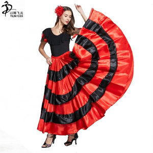 Adult Belly Dance Satin Skirt Female Tribal Ballroom Dance Dresses Famenco Costumes Full Circle Flamenco Skirt